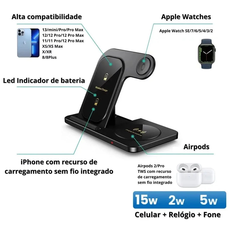 Base Carregadora por indução 3 em 1 Magsafe